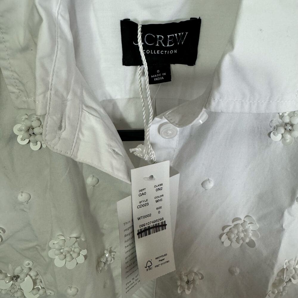 J Crew Collection Embellished Button Up Cotton Shirt US Women's 0 New - Picture 6 of 7